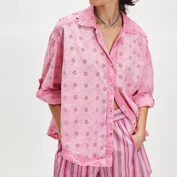 Free People Tops - NWT FP We The Free Mae Washed Eyelet Shirt ~ Medium ~ PINK